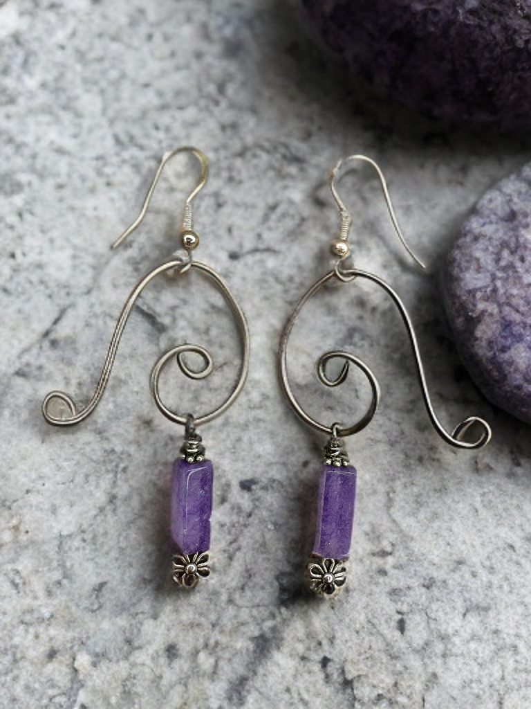 Spiral Amethyst Drop Earrings